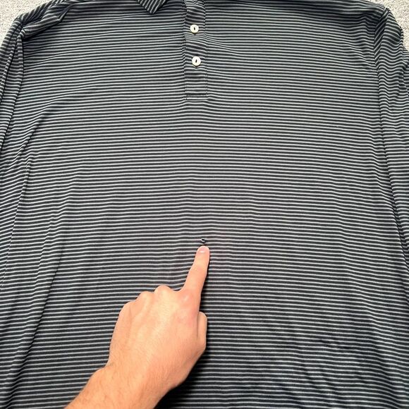 Peter Millar Crown Shirt Mens XL Gray Stripe Lyons Long Sleeve Polo - Picture 6 of 6